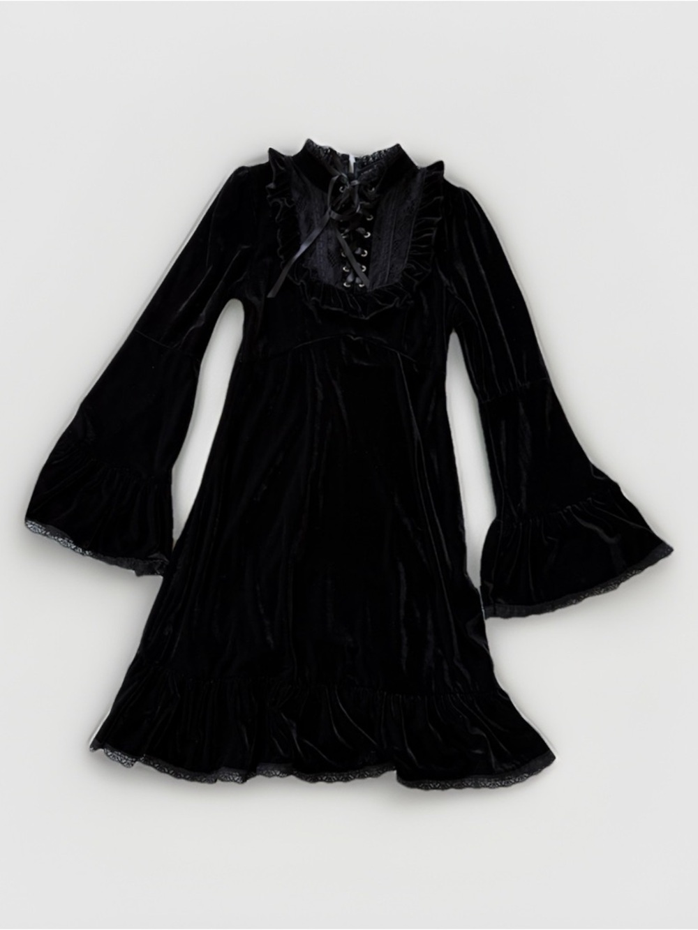 Killstar Mitsuyo Velvet Lace Bell Sleeve Mini Dress Witchy Whimsygoth Nu Goth XS - Picture 6 of 12